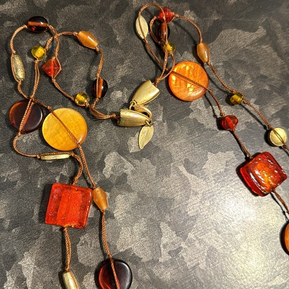 Coldwater Creek Glass Square Circle Beaded Strung Stranded Cord Long Necklace - Picture 3 of 4